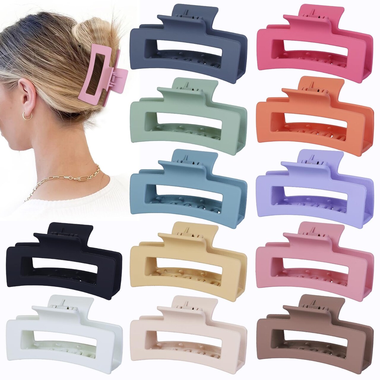 12 Pcs Medium Hair Clips - Square Claw Clips, Jaw Clips, Bulk Hair Accessories
